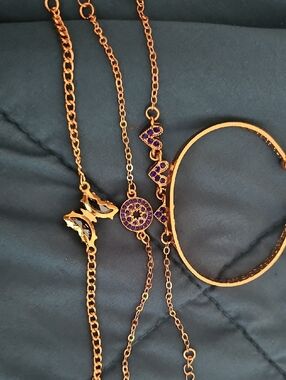 Gold-Tone Women's Bracelet Set with Blue Accent Stones